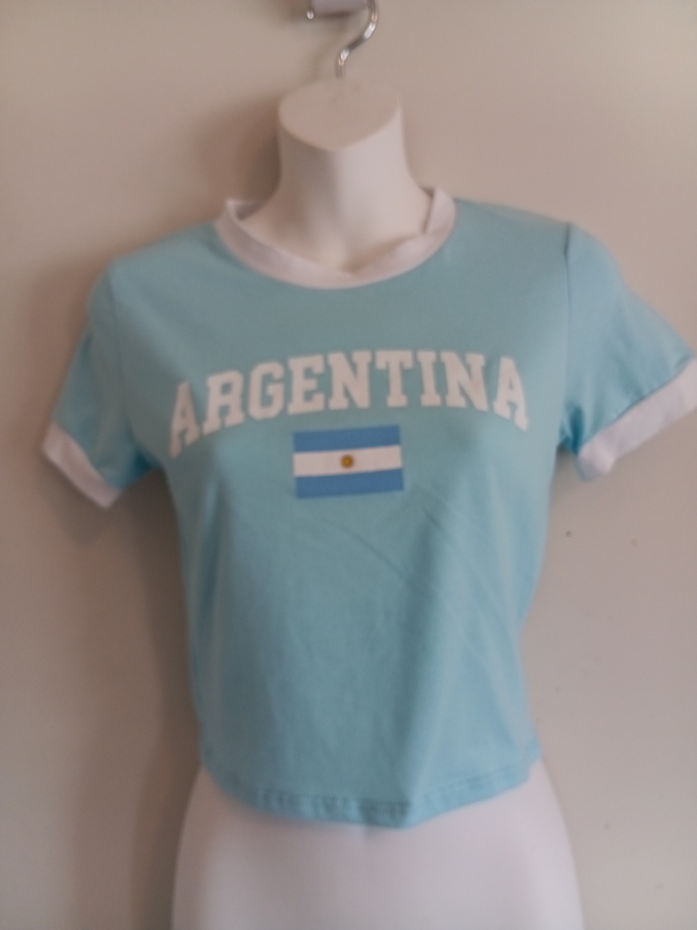Argentina Ringer Crop Tee - Light Blue